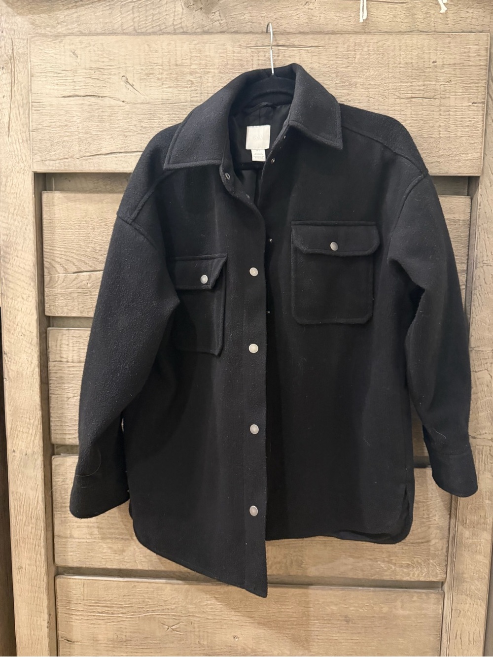 H&M Black Fleece Button-Front Overshirt Jacket
